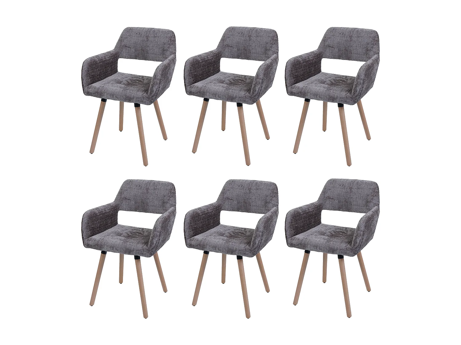 Set 6x sedie da pranzo MCW-A50 II, poltroncina cucina imbottita, legno Stoffa/tessuto ciniglia (465g/m²) ~ marrone