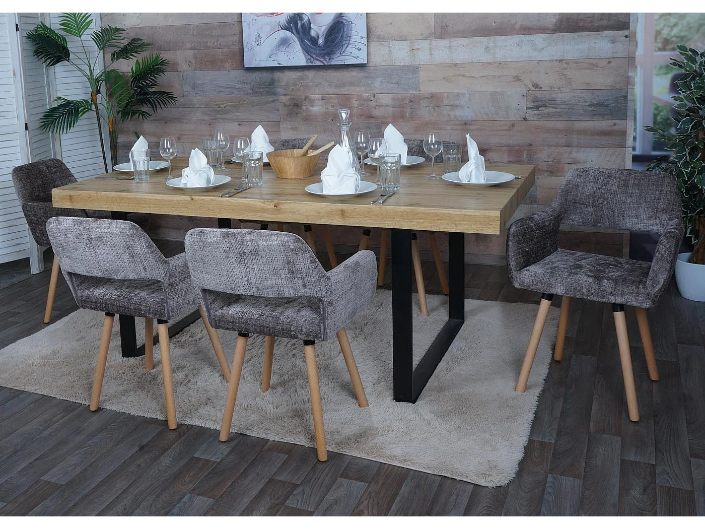 Set 6x sedie da pranzo MCW-A50 II, poltroncina cucina imbottita, legno Stoffa/tessuto ciniglia (465g/m²) ~ marrone