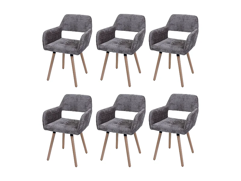 Set 6x sedie da pranzo MCW-A50 II, poltroncina cucina imbottita, legno Stoffa/tessuto ciniglia (465g/m²) ~ marrone