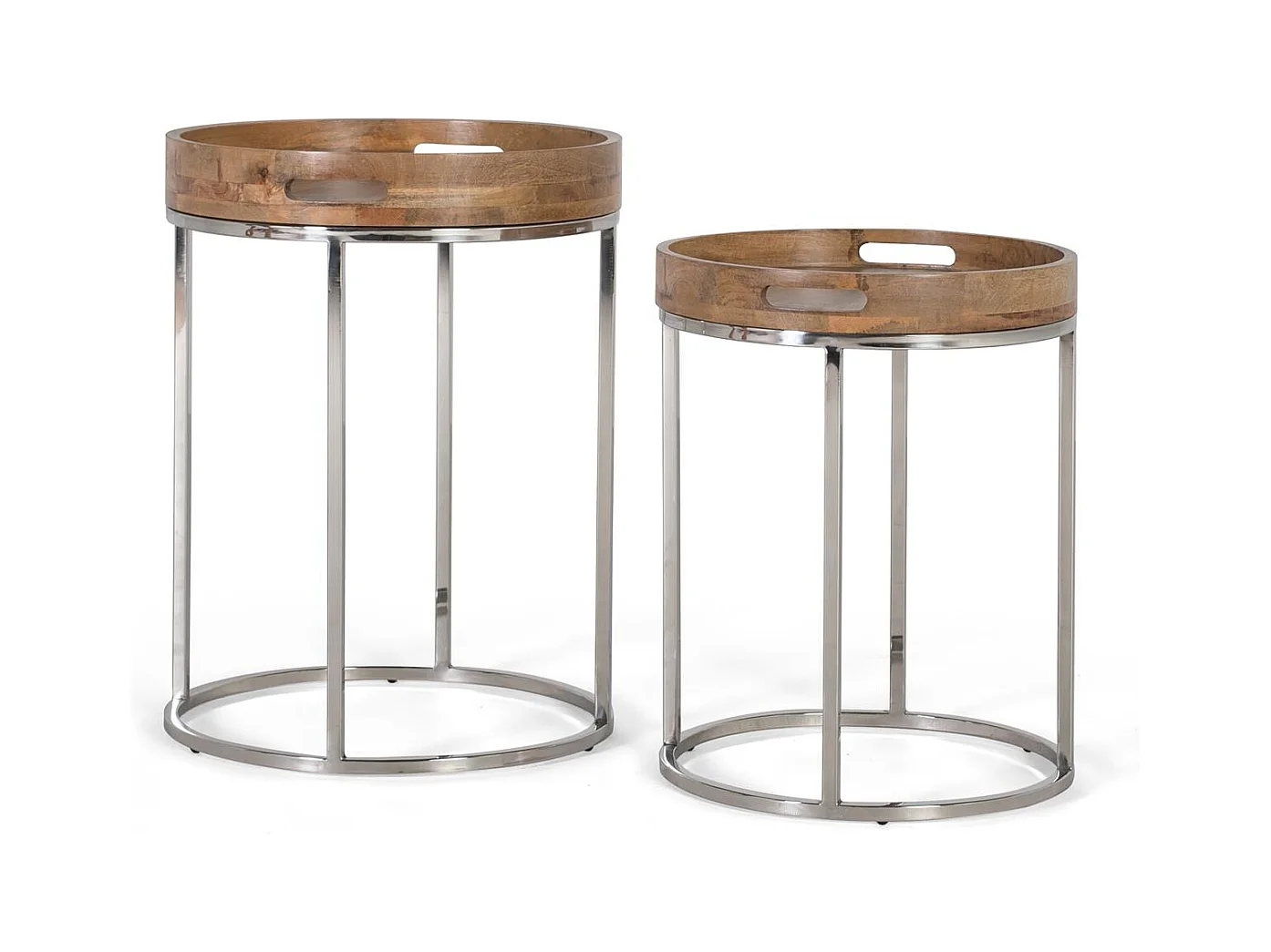 Lot de 2 tables en bois d'acacia naturel et acier inoxydable