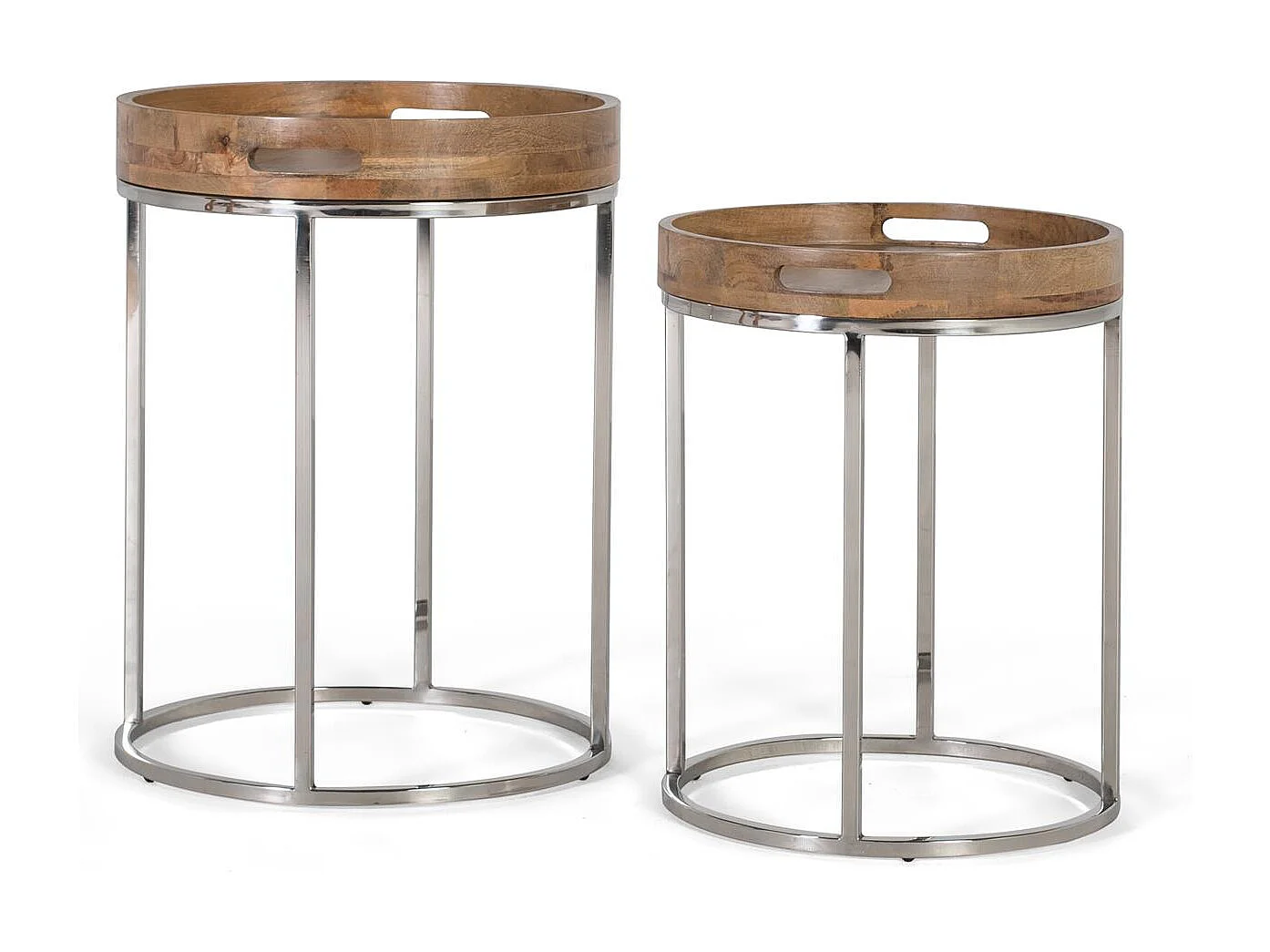 Lot de 2 tables en bois d'acacia naturel et acier inoxydable