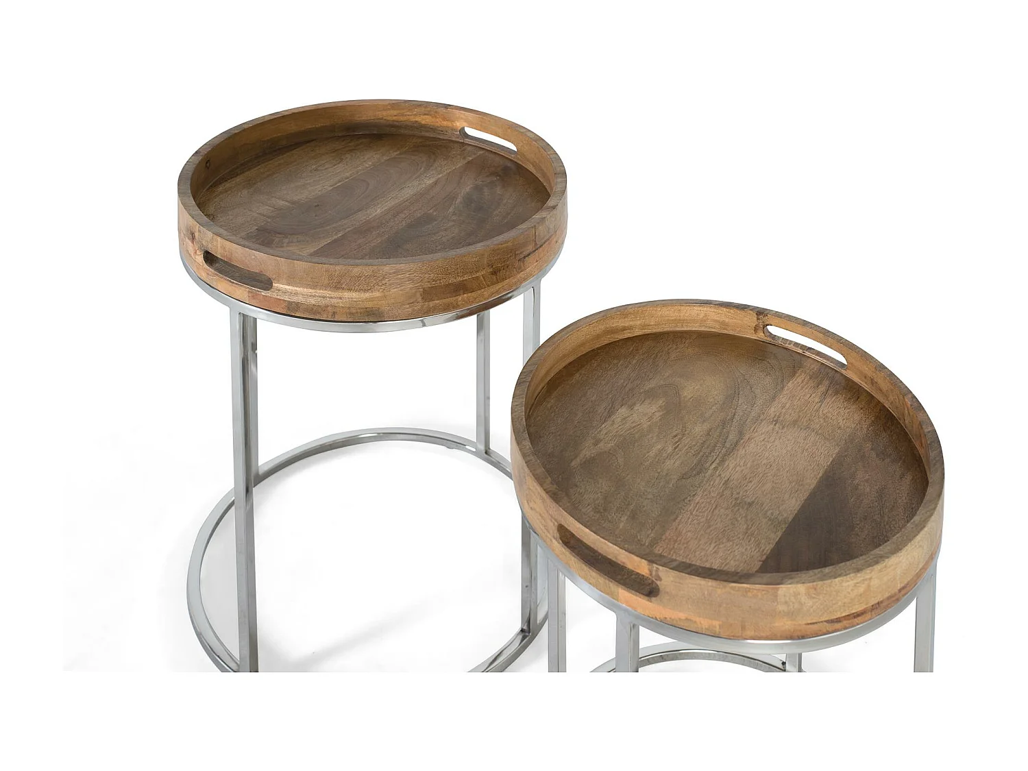 Lot de 2 tables en bois d'acacia naturel et acier inoxydable