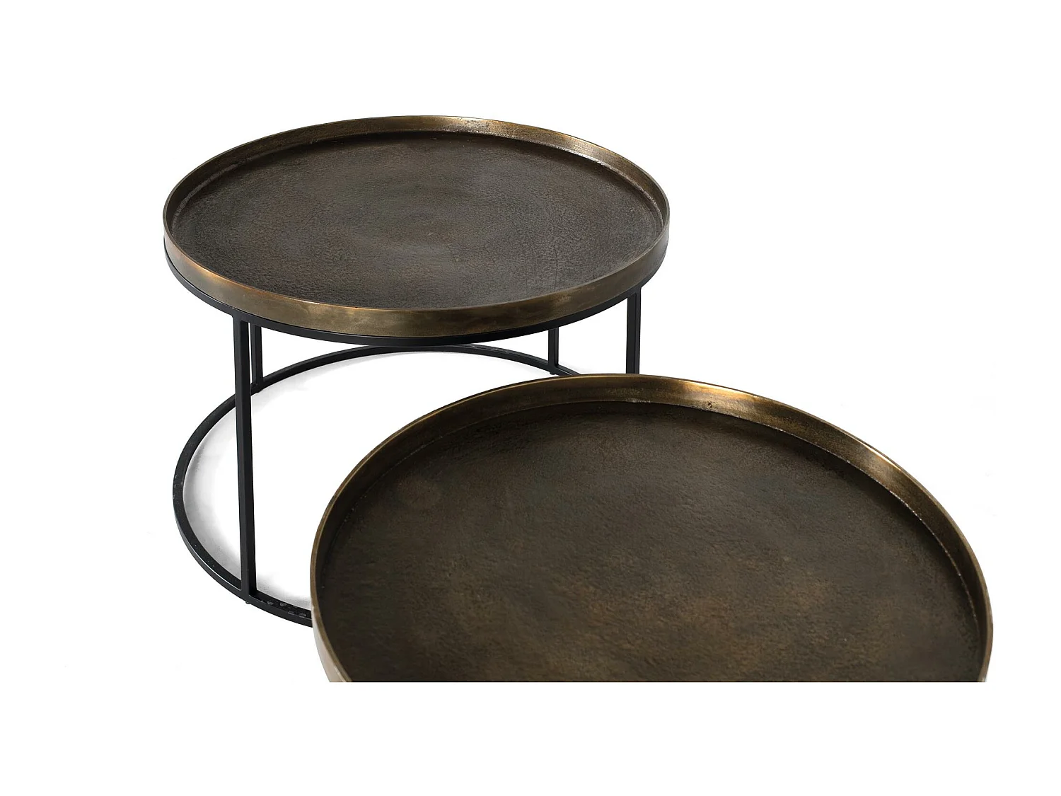 Lot de 2 tables basse fer noir et aluminium finition bronze