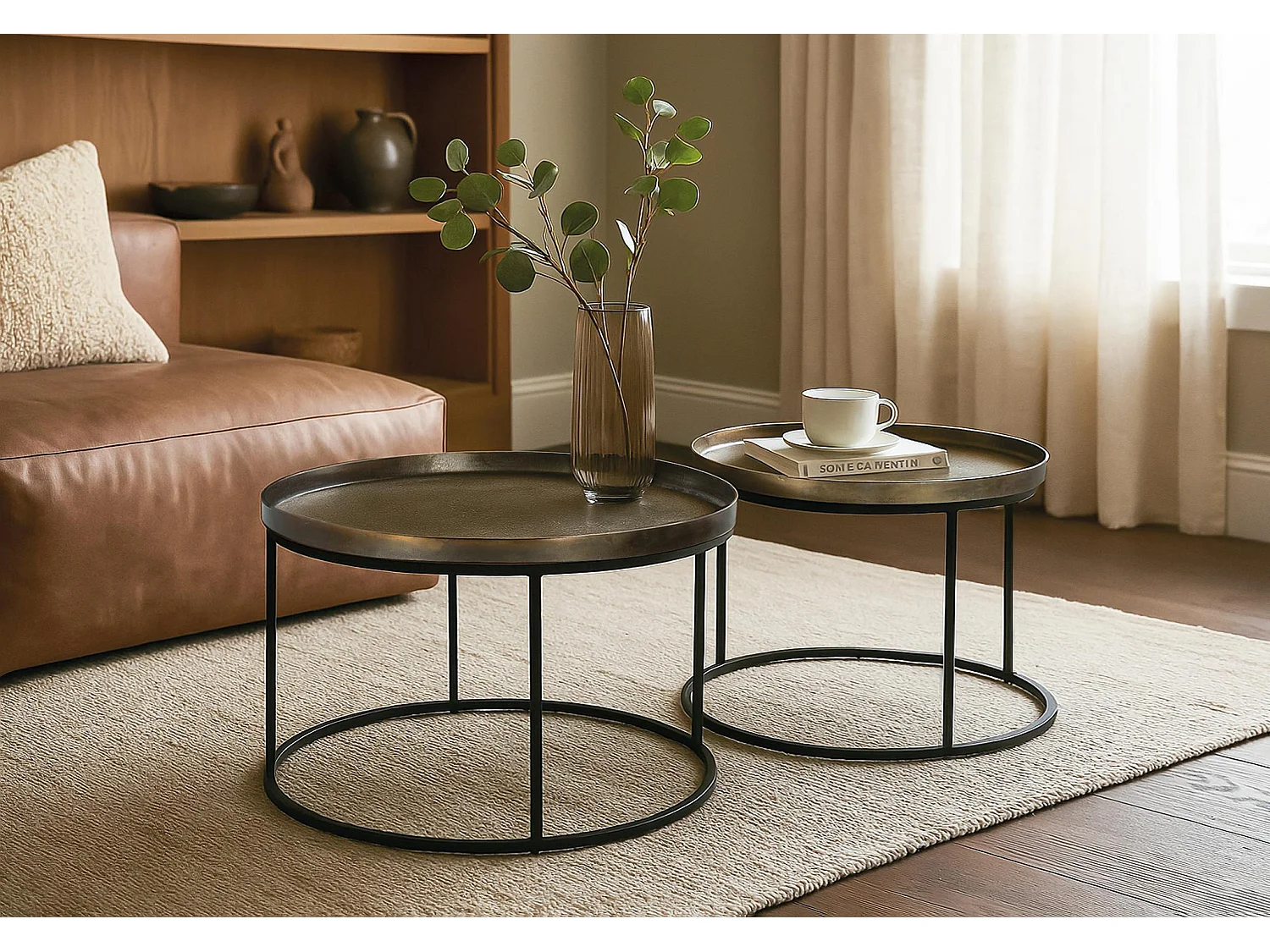 Aluminium-Couchtische, großer Tisch: 75 cm, kleiner Tisch: 65 cm, Industriestil – 50 x 75 x 75 cm