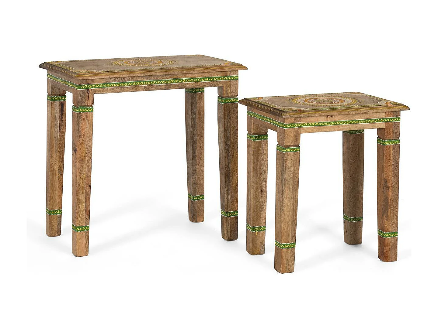 Lot de 2 tables gigognes en bois de manguier peint à la main