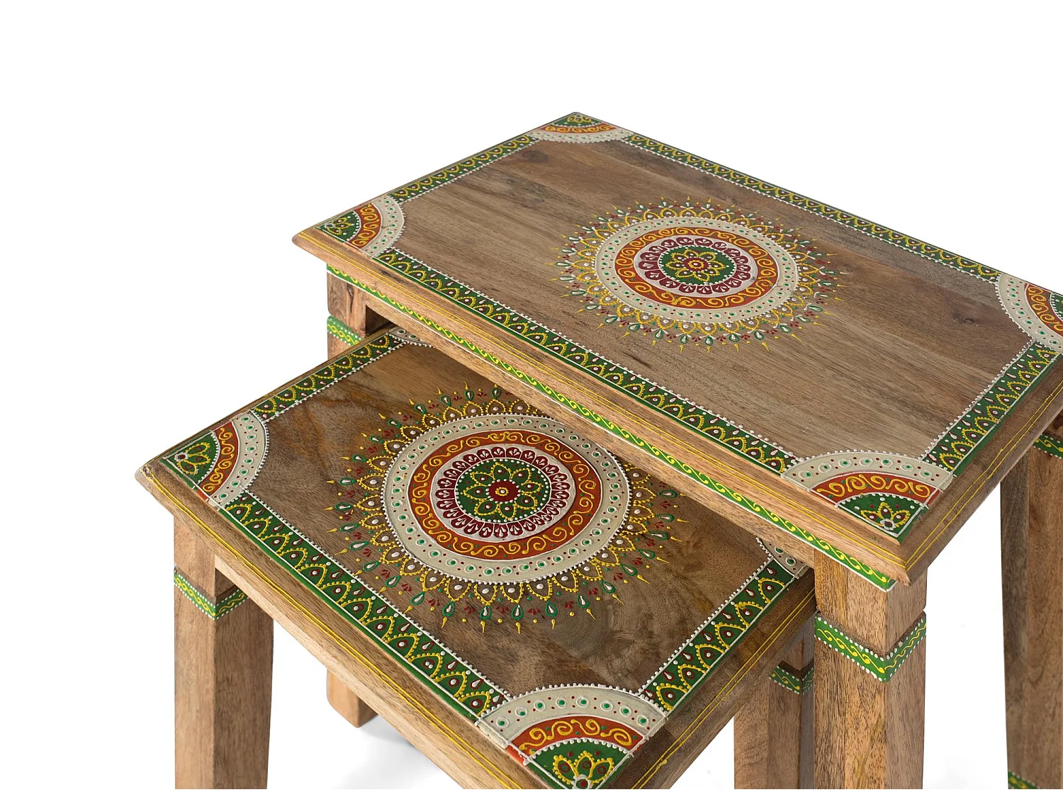 Kavel van 2 tafels gigognes en bois de manguier peint à la main