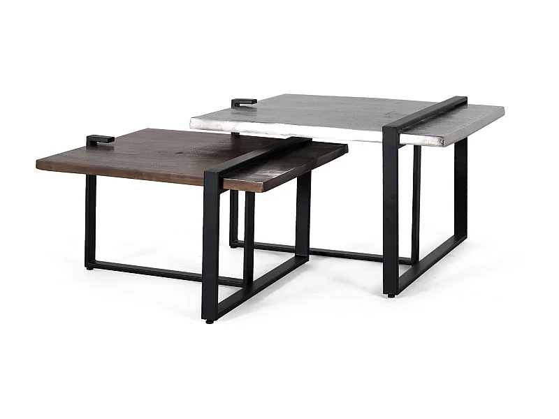 Ensemble de 2 tables basses en aluminium et métal