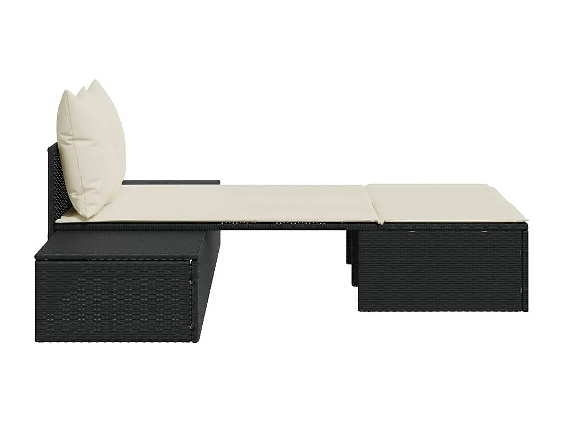 Doppel-Sonnenliege mit Kissen Schwarz Poly Rattan