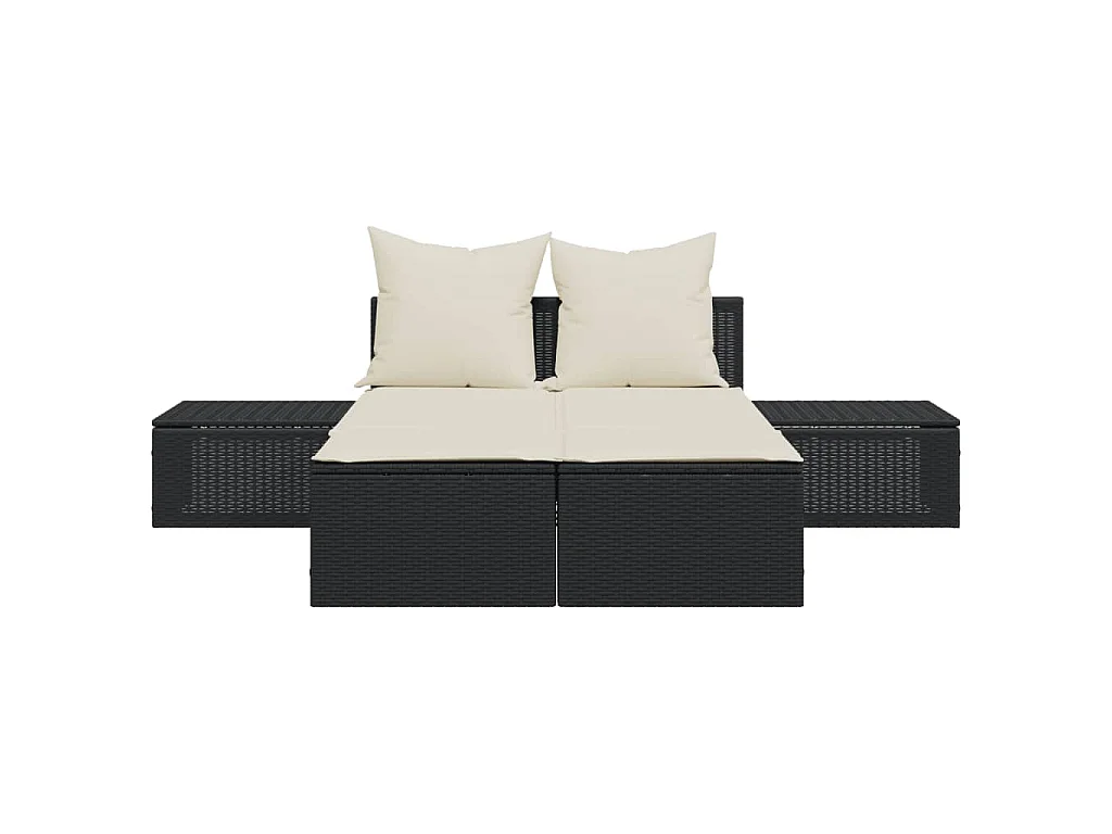 Doppel-Sonnenliege mit Kissen Schwarz Poly Rattan