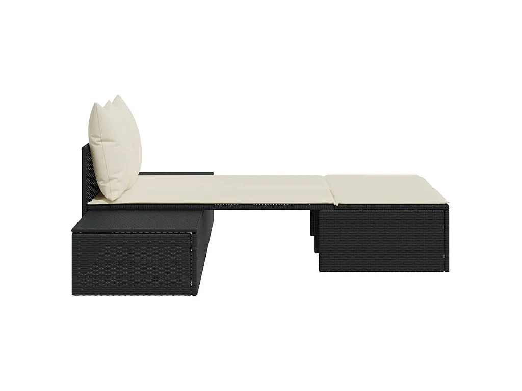 Doppel-Sonnenliege mit Kissen Schwarz Poly Rattan
