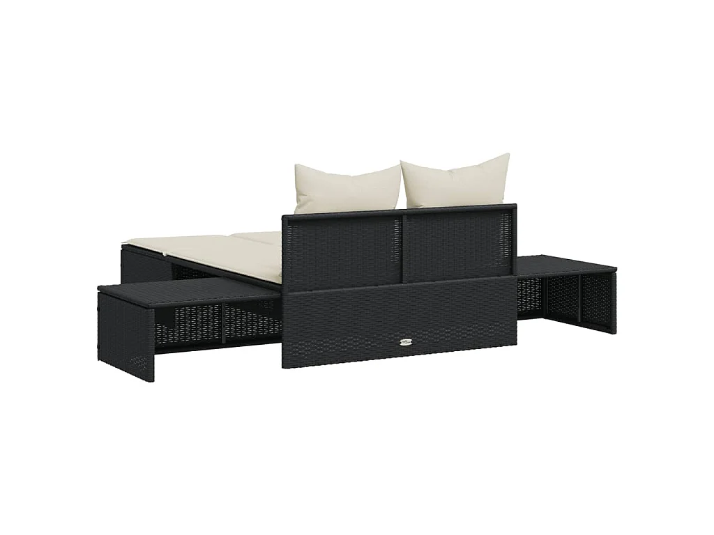 Doppel-Sonnenliege mit Kissen Schwarz Poly Rattan