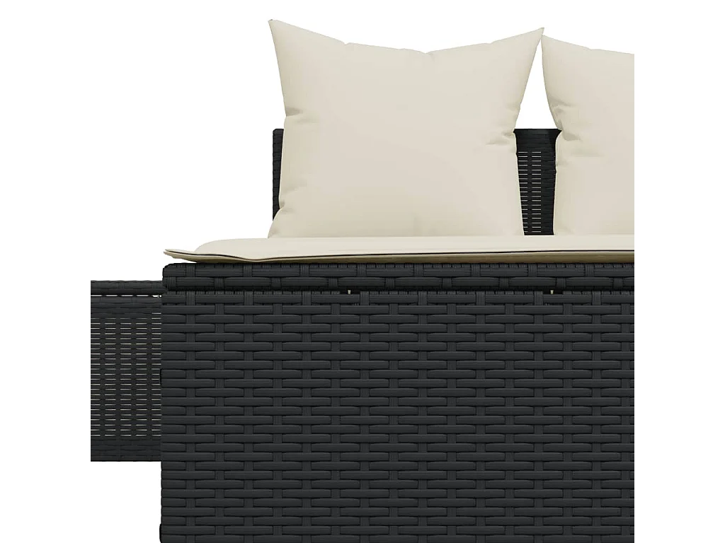 Doppel-Sonnenliege mit Kissen Schwarz Poly Rattan