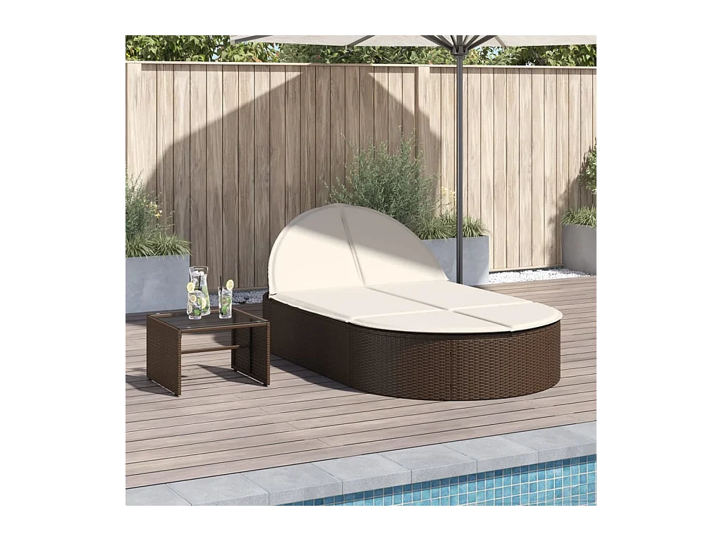 Chaise longue double avec coussins marron résine tressée