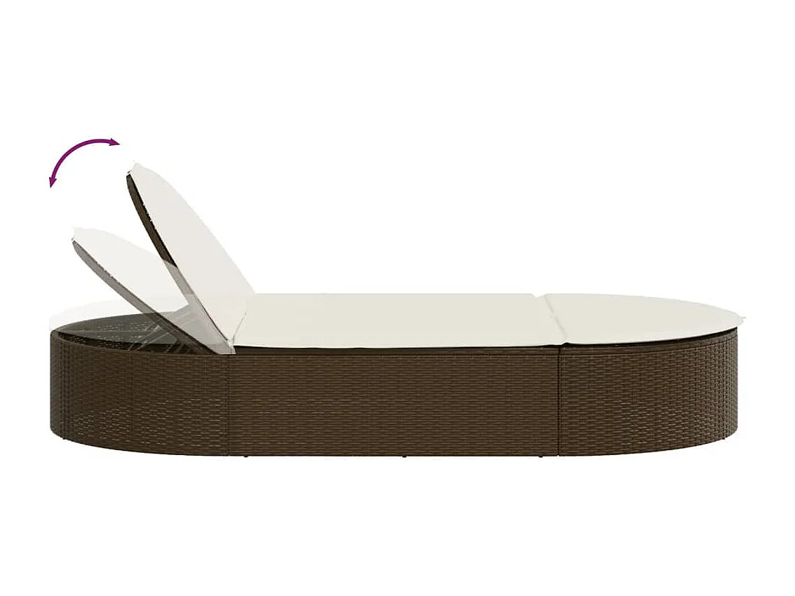 Doppel-Sonnenliege mit Auflagen Braun Poly Rattan