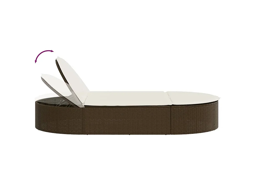 Chaise longue double avec coussins marron résine tressée