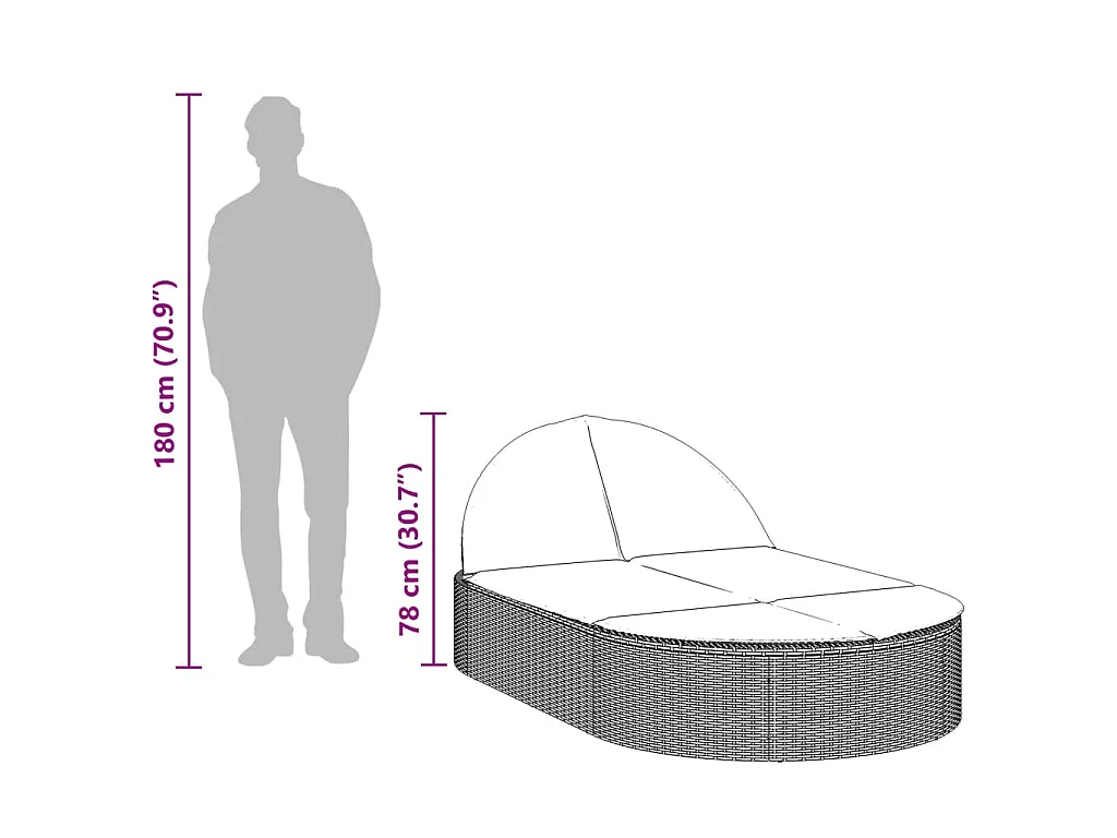 Chaise longue double avec coussins marron résine tressée