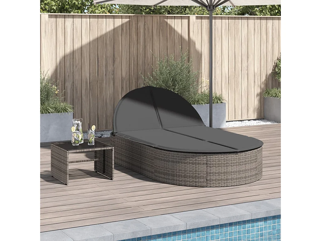 Doppel-Sonnenliege mit Kissen Grau Poly Rattan