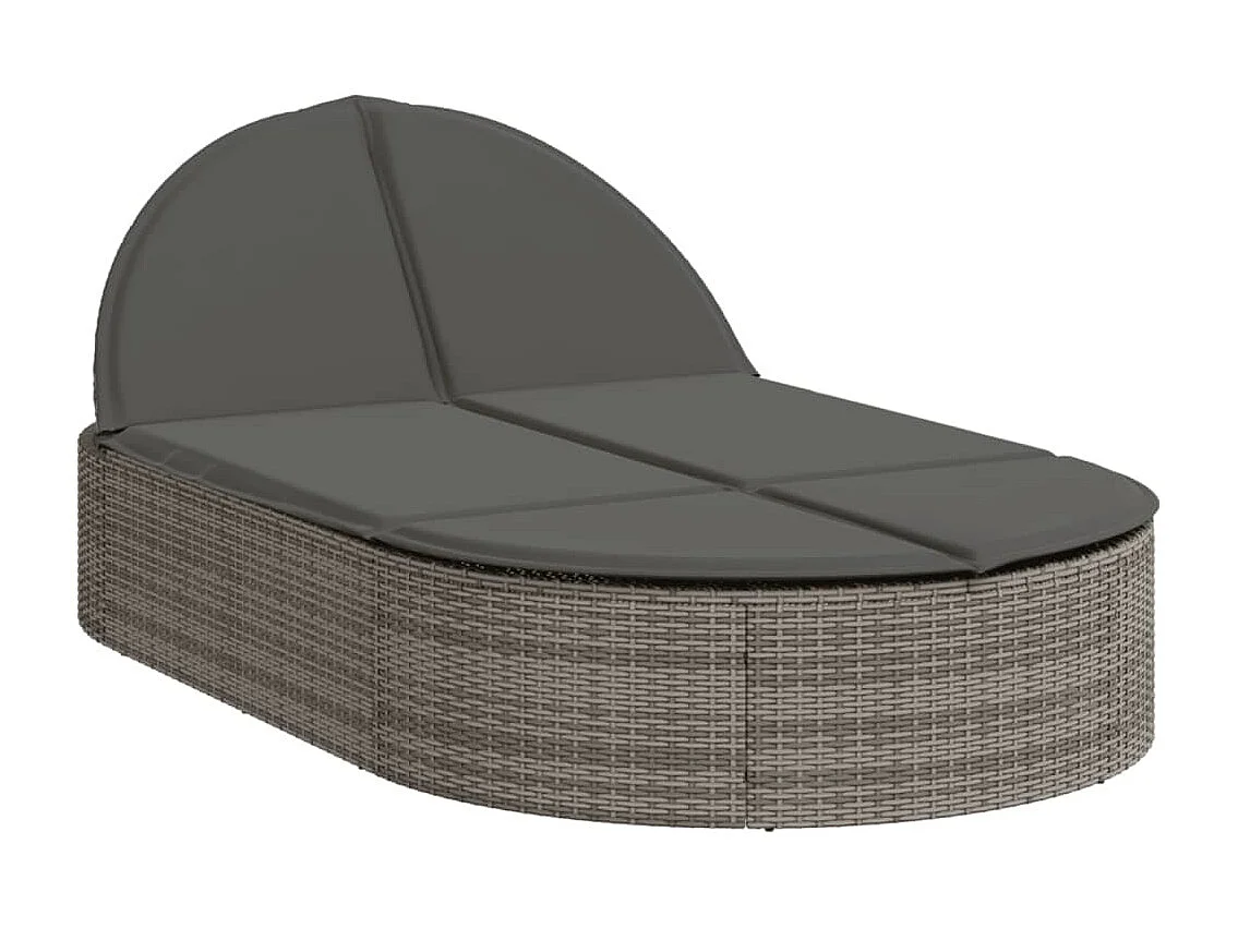 Doppel-Sonnenliege mit Kissen Grau Poly Rattan