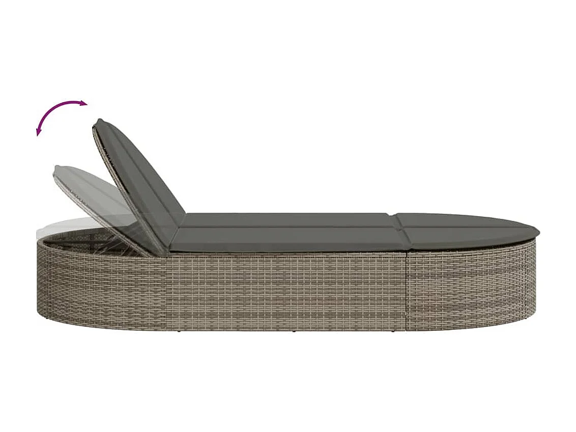 Doppel-Sonnenliege mit Kissen Grau Poly Rattan