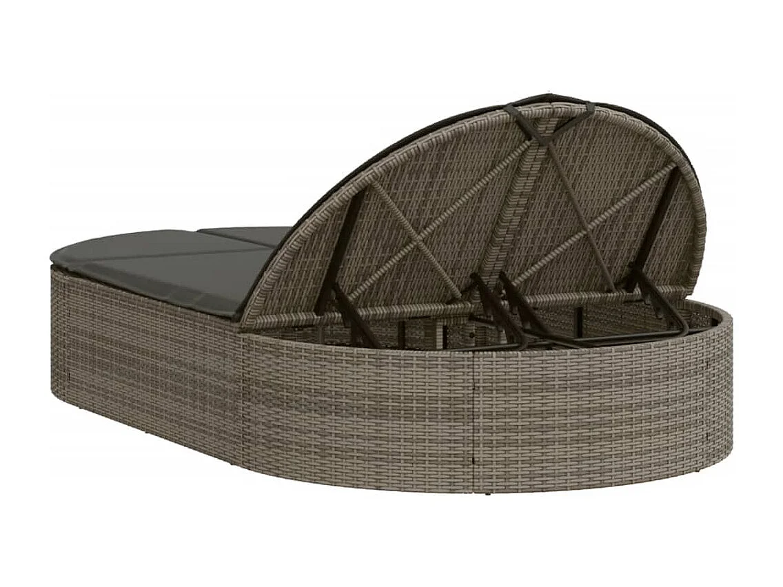 Doppel-Sonnenliege mit Kissen Grau Poly Rattan