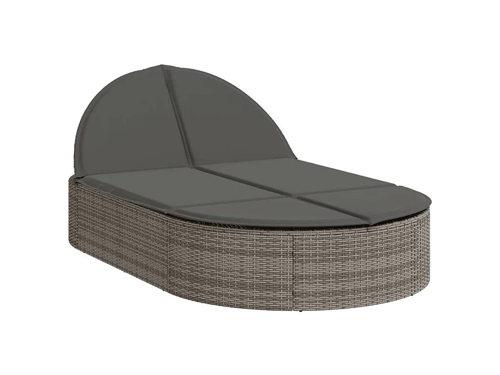 Ligbed 2-persoons met kussens poly rattan grijs