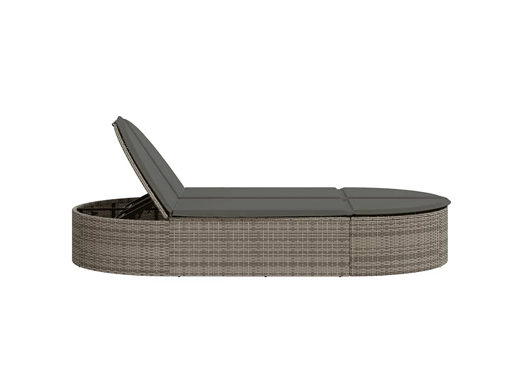 Ligbed 2-persoons met kussens poly rattan grijs