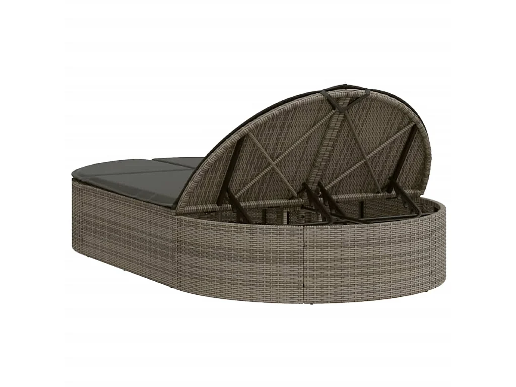 Ligbed 2-persoons met kussens poly rattan grijs