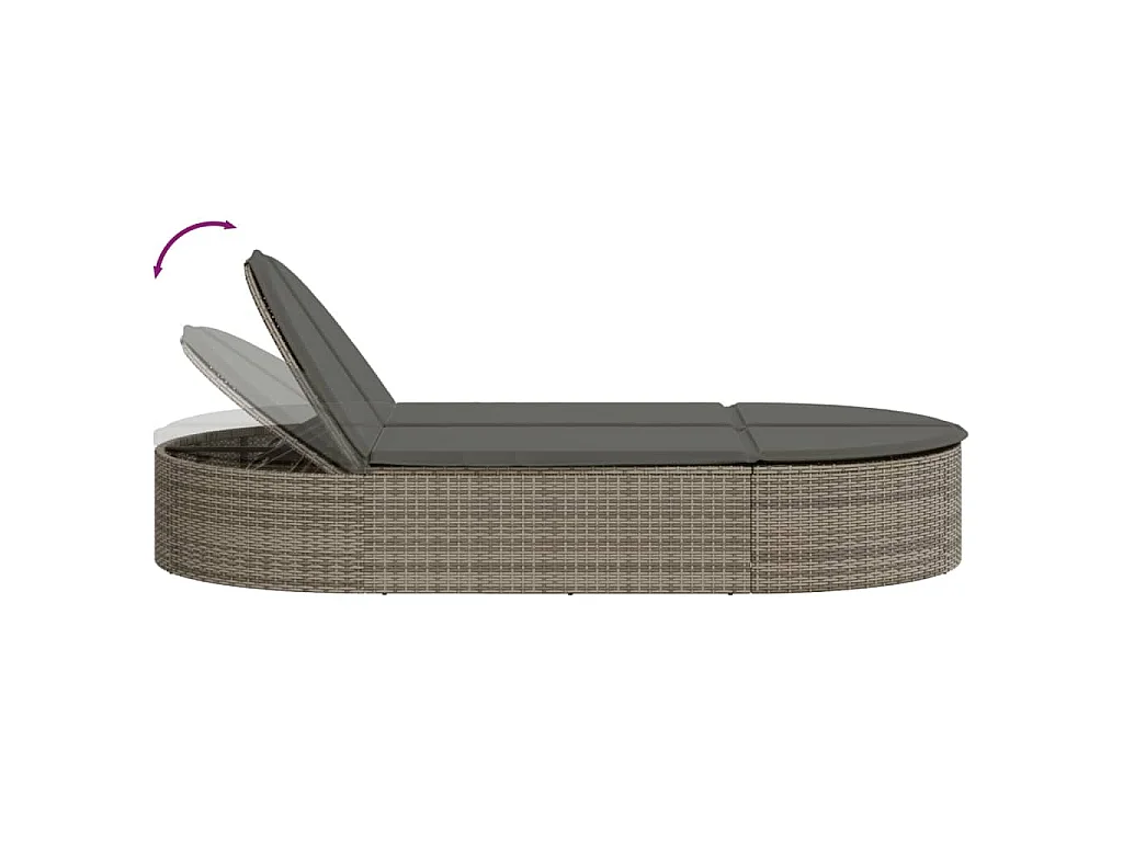Ligbed 2-persoons met kussens poly rattan grijs