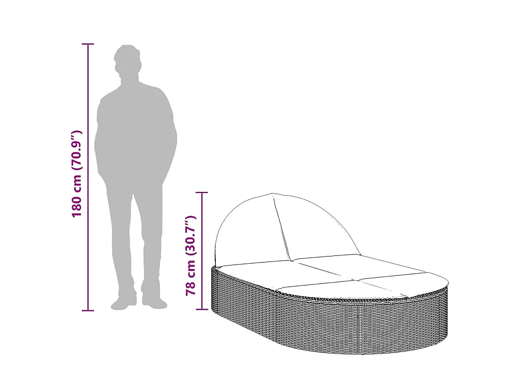 Chaise longue double avec coussins gris résine tressée