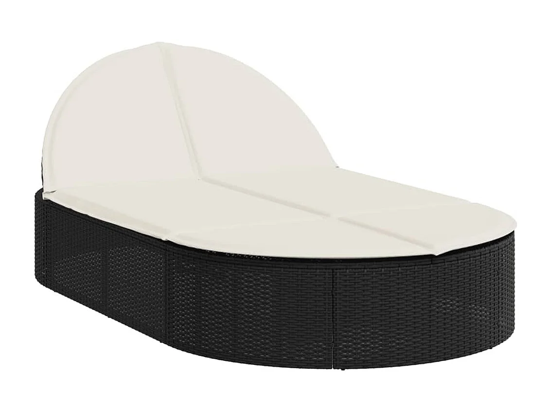 Doppel-Sonnenliege mit Kissen Schwarz Poly Rattan
