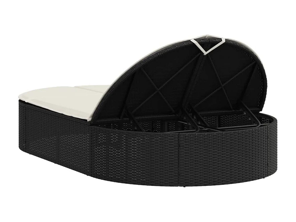 Doppel-Sonnenliege mit Kissen Schwarz Poly Rattan