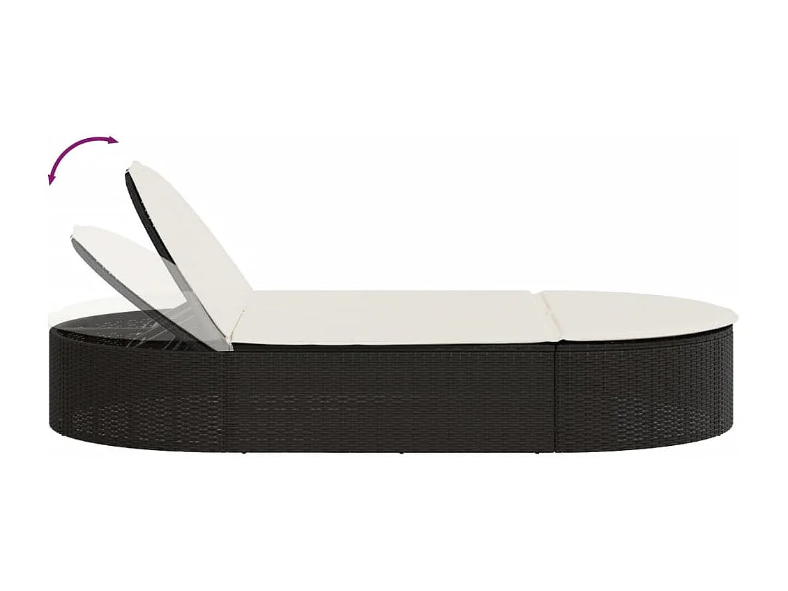 Chaise longue double avec coussins noir résine tressée
