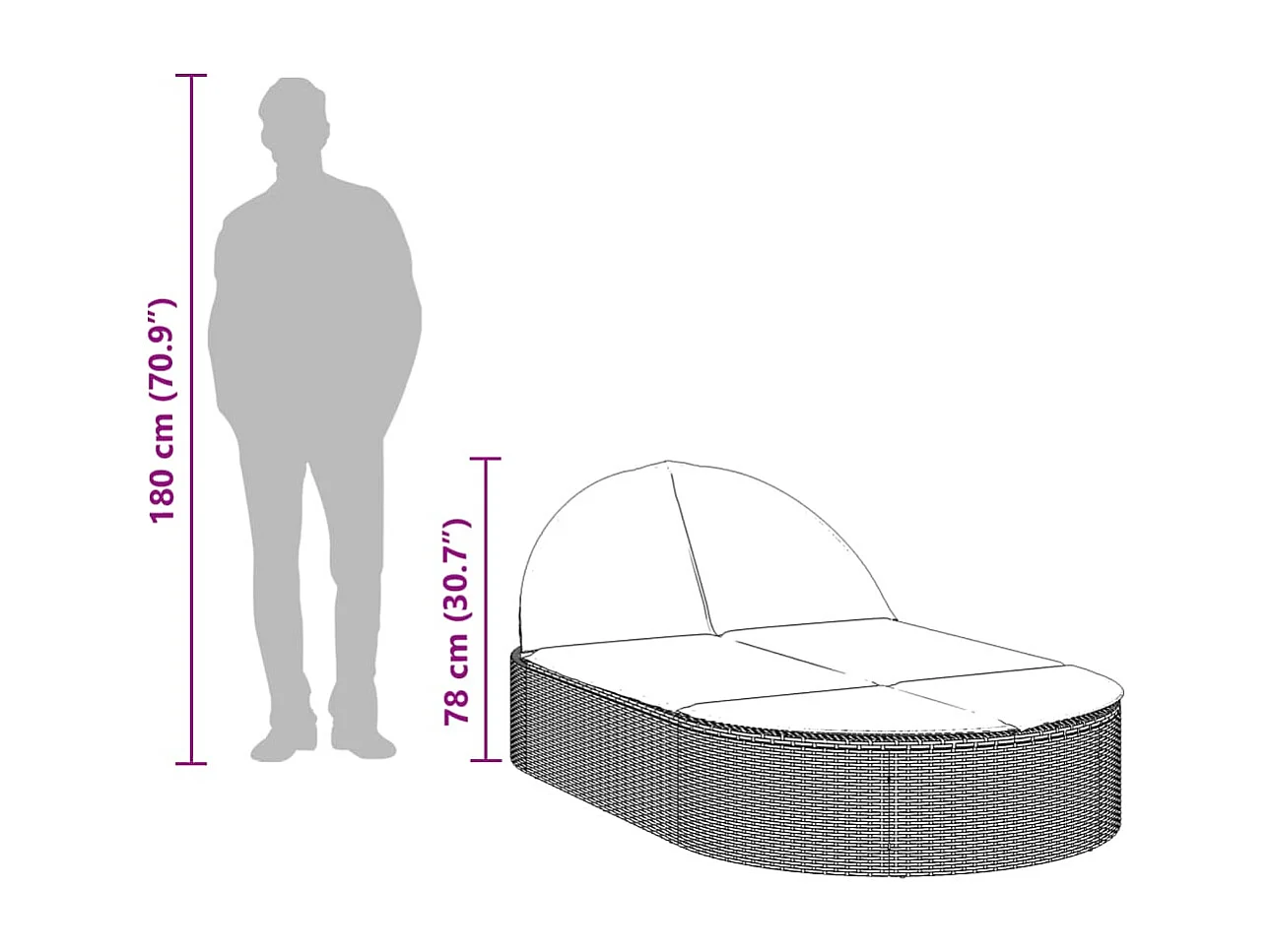 Chaise longue double avec coussins noir résine tressée