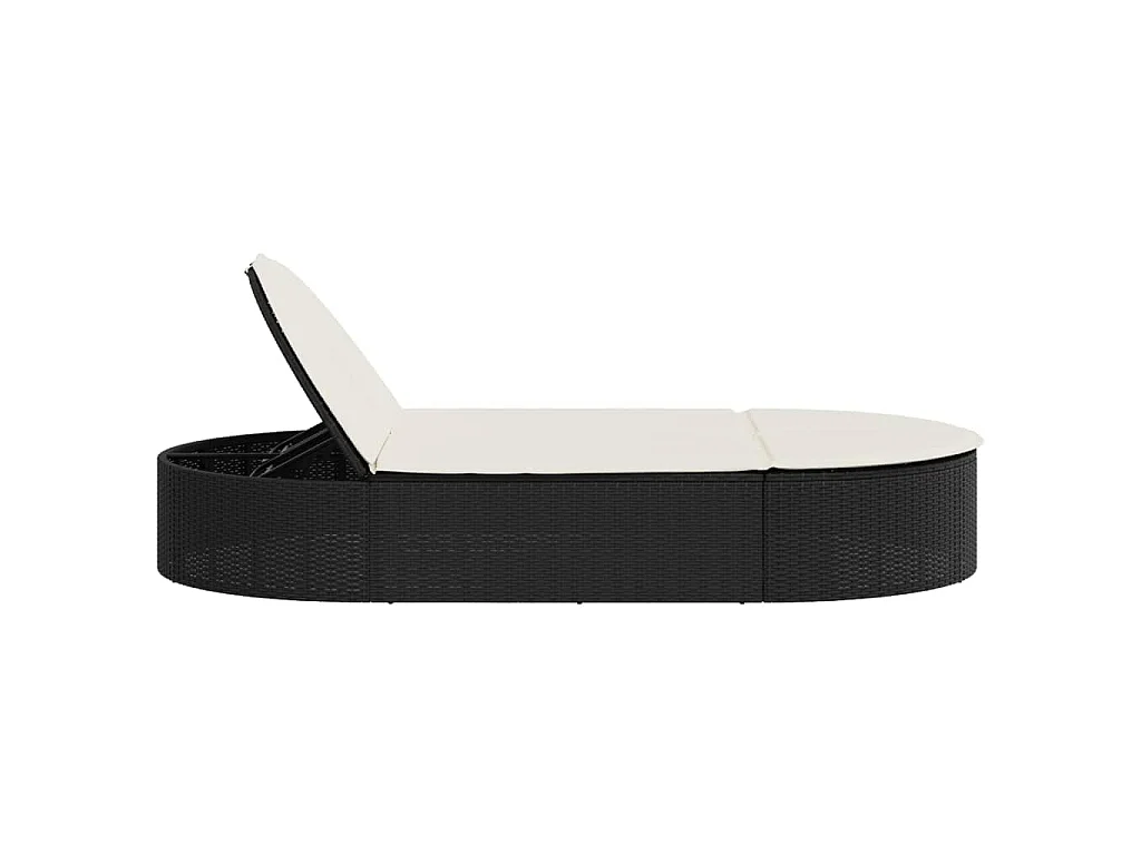 Doppel-Sonnenliege mit Kissen Schwarz Poly Rattan