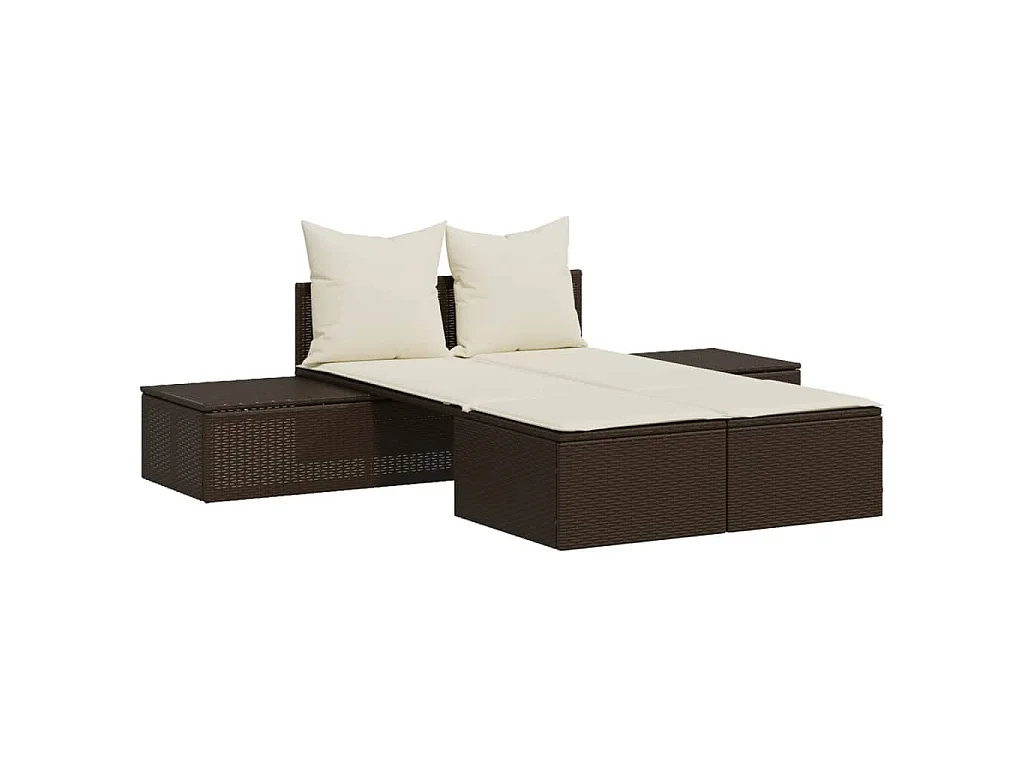 Chaise longue double avec coussins marron résine tressée