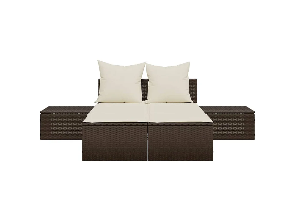 Chaise longue double avec coussins marron résine tressée
