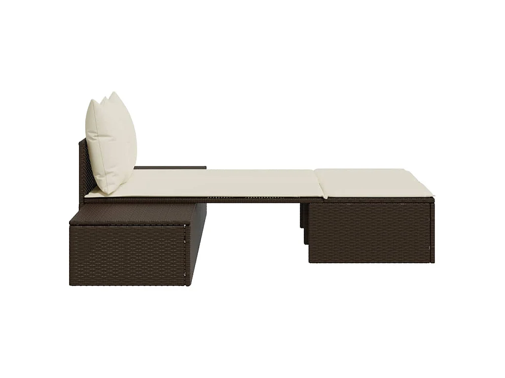 Chaise longue double avec coussins marron résine tressée
