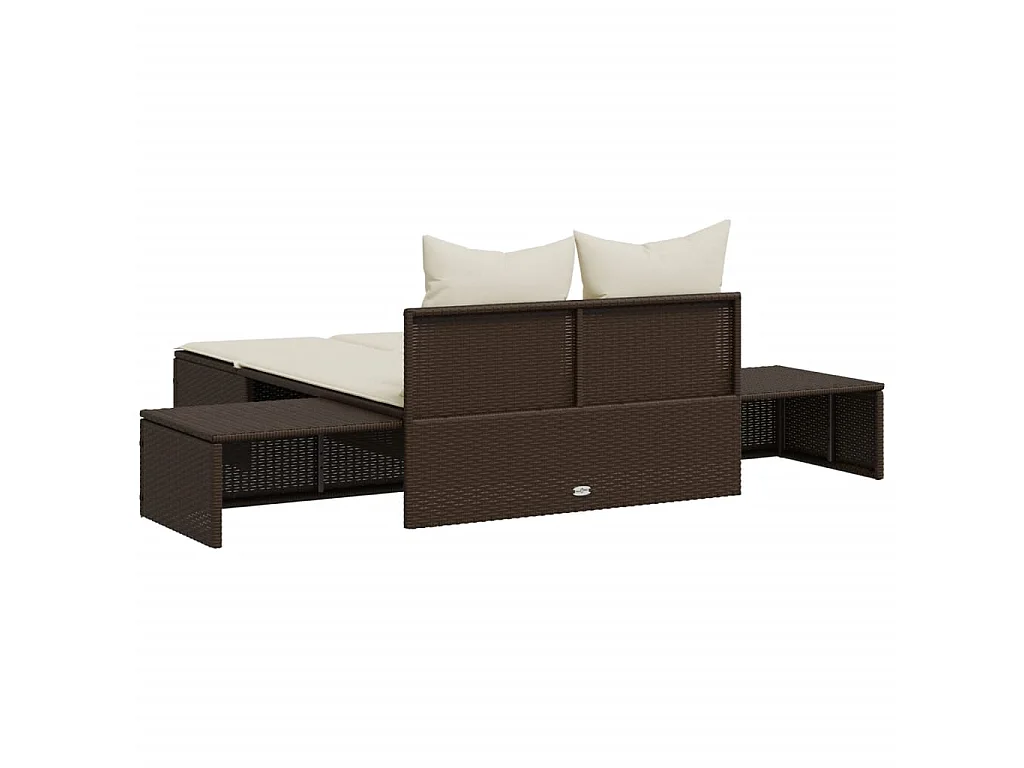 Chaise longue double avec coussins marron résine tressée