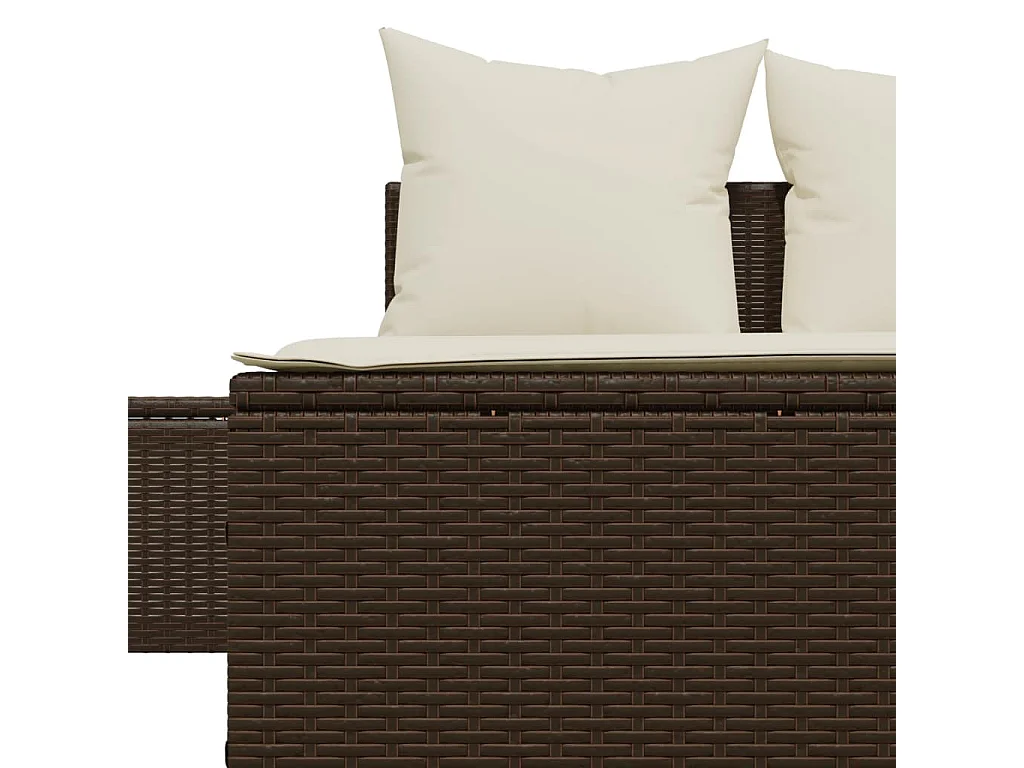 Ligbed 2-persoons met kussens poly rattan bruin