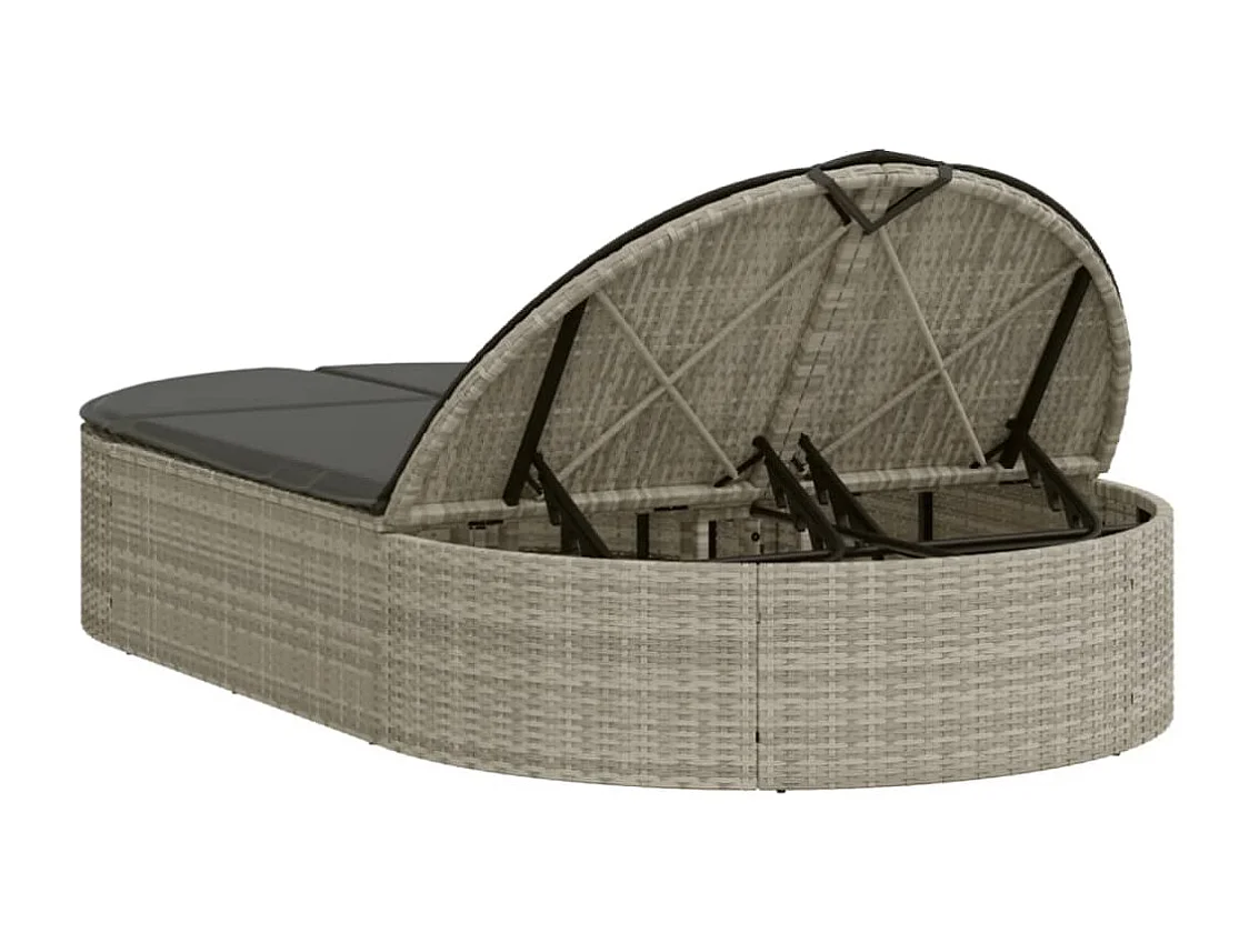 Chaise longue double avec coussins gris clair résine tressée