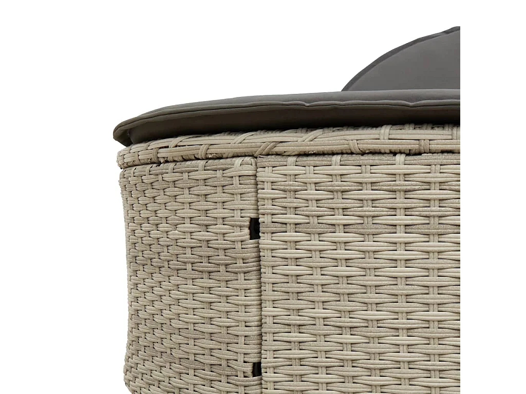 Chaise longue double avec coussins gris clair résine tressée