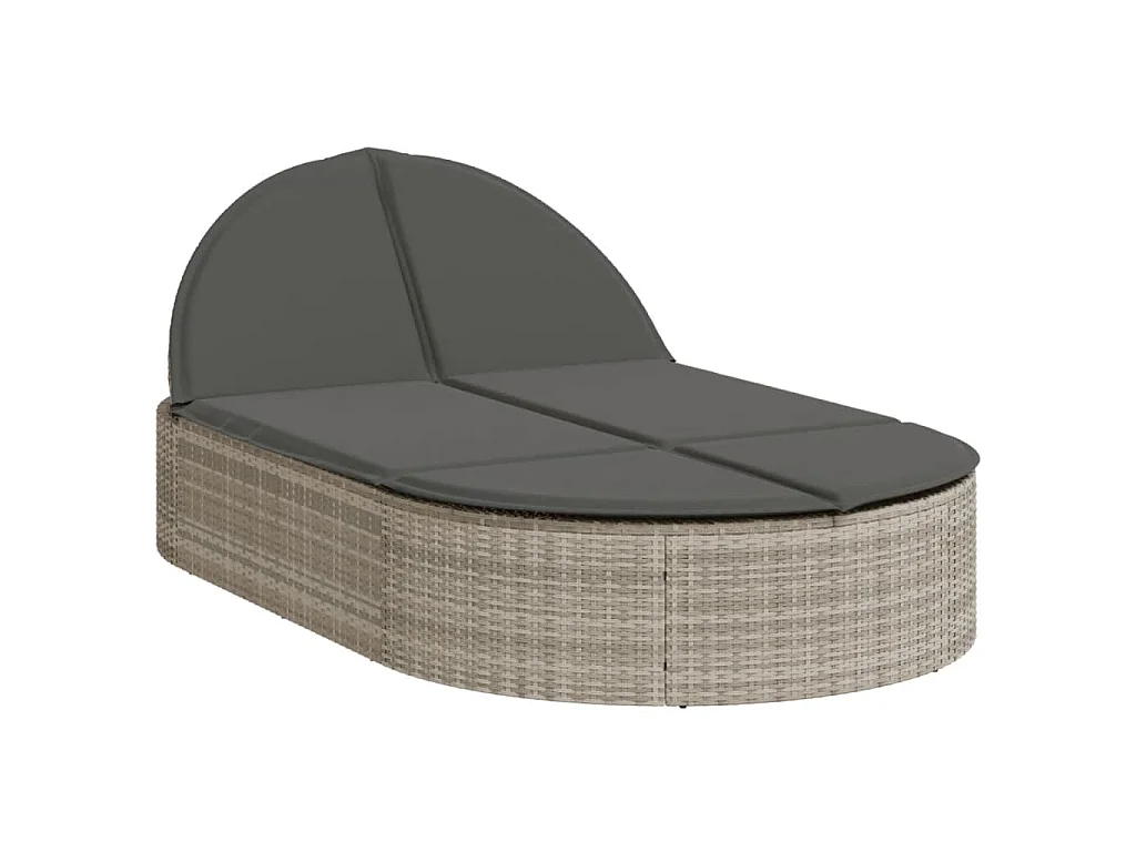 Lettino Prendisole Doppio con Cuscini Grigio Chiaro Polyrattan
