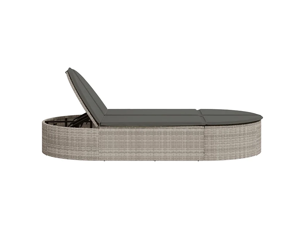 Lettino Prendisole Doppio con Cuscini Grigio Chiaro Polyrattan