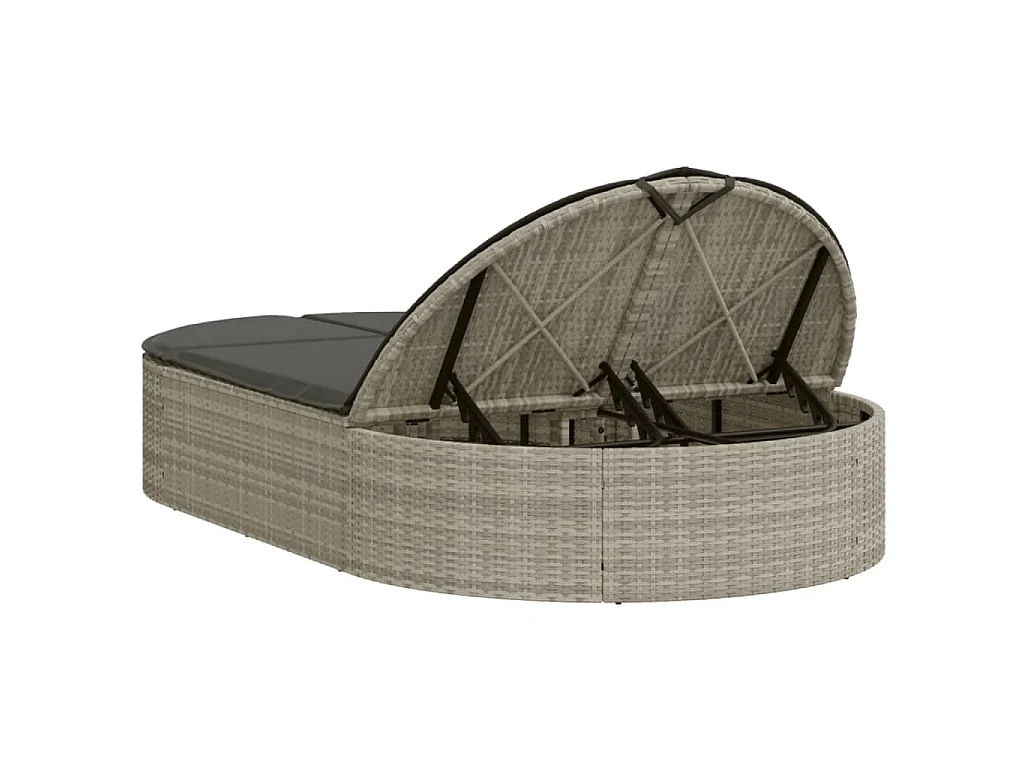 Lettino Prendisole Doppio con Cuscini Grigio Chiaro Polyrattan