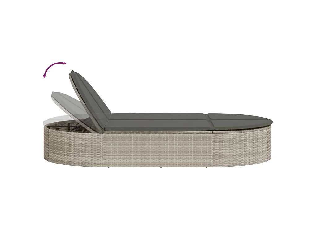 Lettino Prendisole Doppio con Cuscini Grigio Chiaro Polyrattan