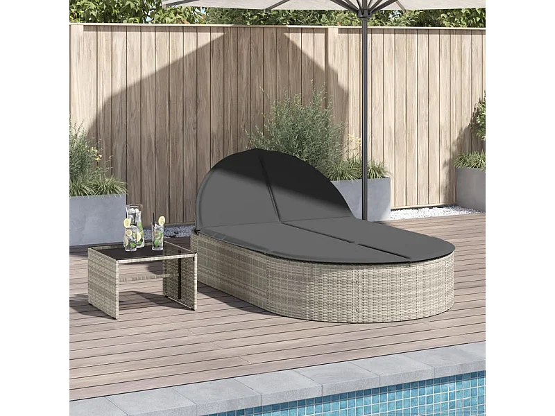 Ligbed 2-persoons met kussens poly rattan lichtgrijs