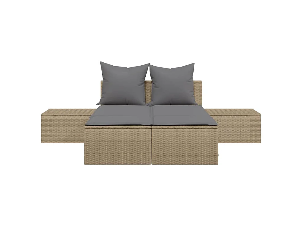 Lettino Prendisole con Cuscini Beige in Polyrattan