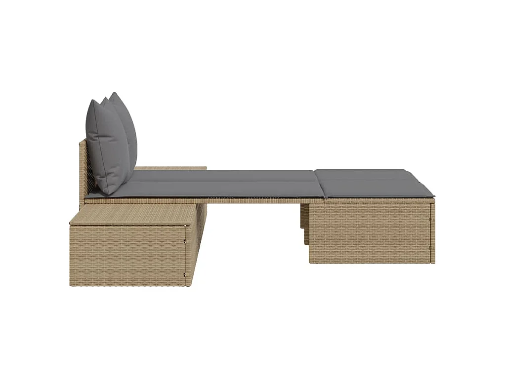 Lettino Prendisole con Cuscini Beige in Polyrattan