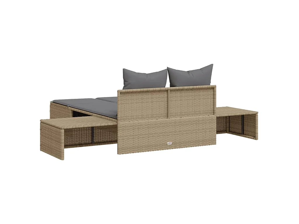Lettino Prendisole con Cuscini Beige in Polyrattan