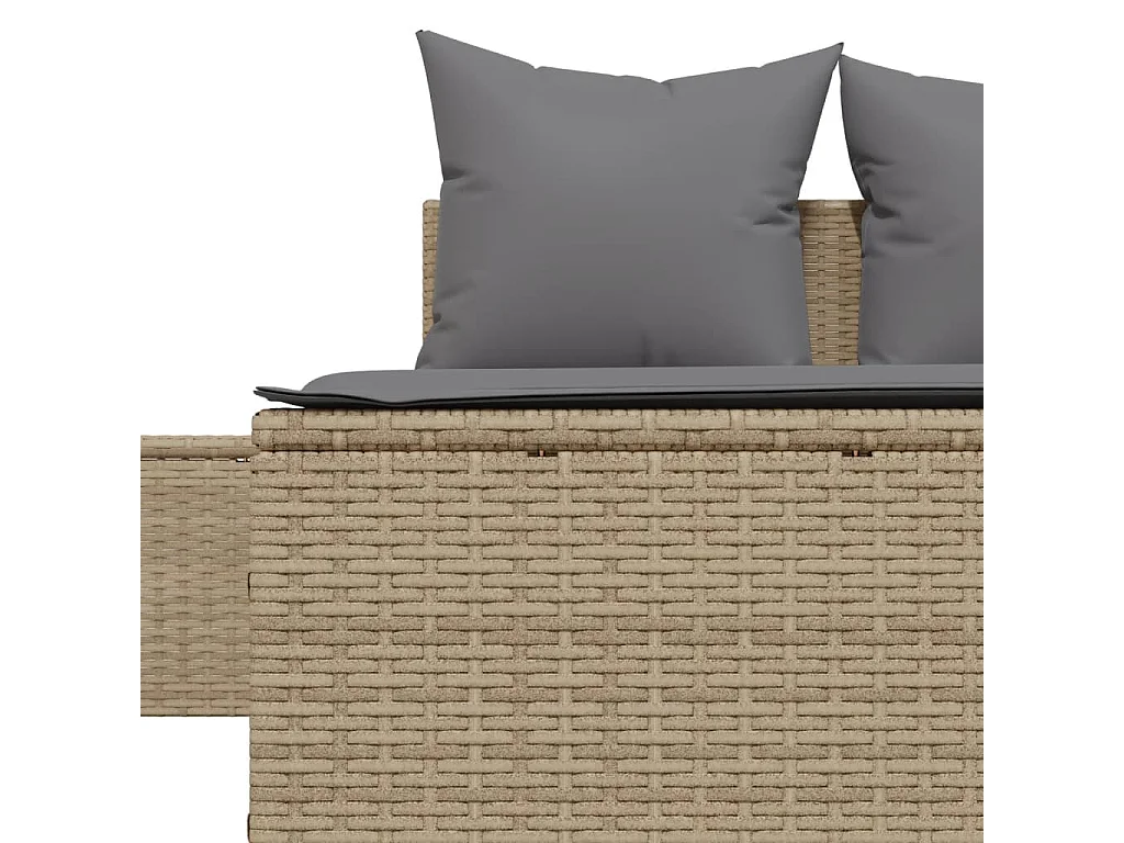 Ligbed 2-persoons met kussens poly rattan beige